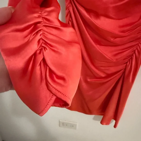 A.L.C. Joss Ruched Satin Dress in Hibiscus - Picture 7 of 10
